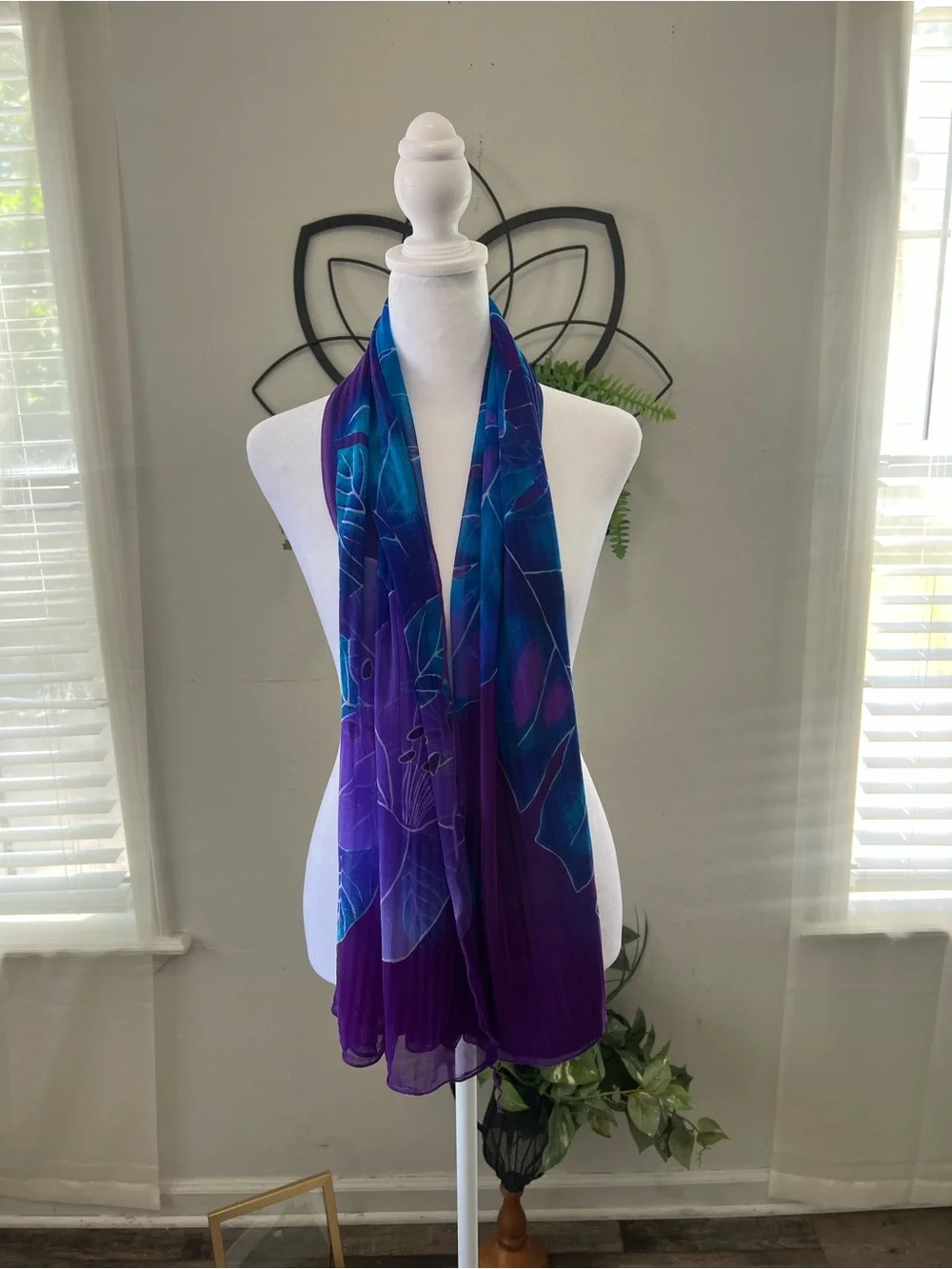 Purple Tropical Floral Sheer Scarf Wrap Shawl Beach Resort Cover Up
